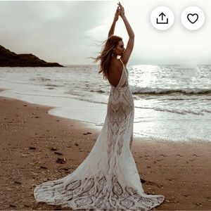 Bohemian wedding gown, mermaid wedding gown, chic lace bridal dress